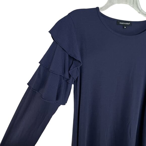 Simply Southern Dress Size M Navy Long Sleeve Knit With Ruffle Sleeves - Picture 3 of 6